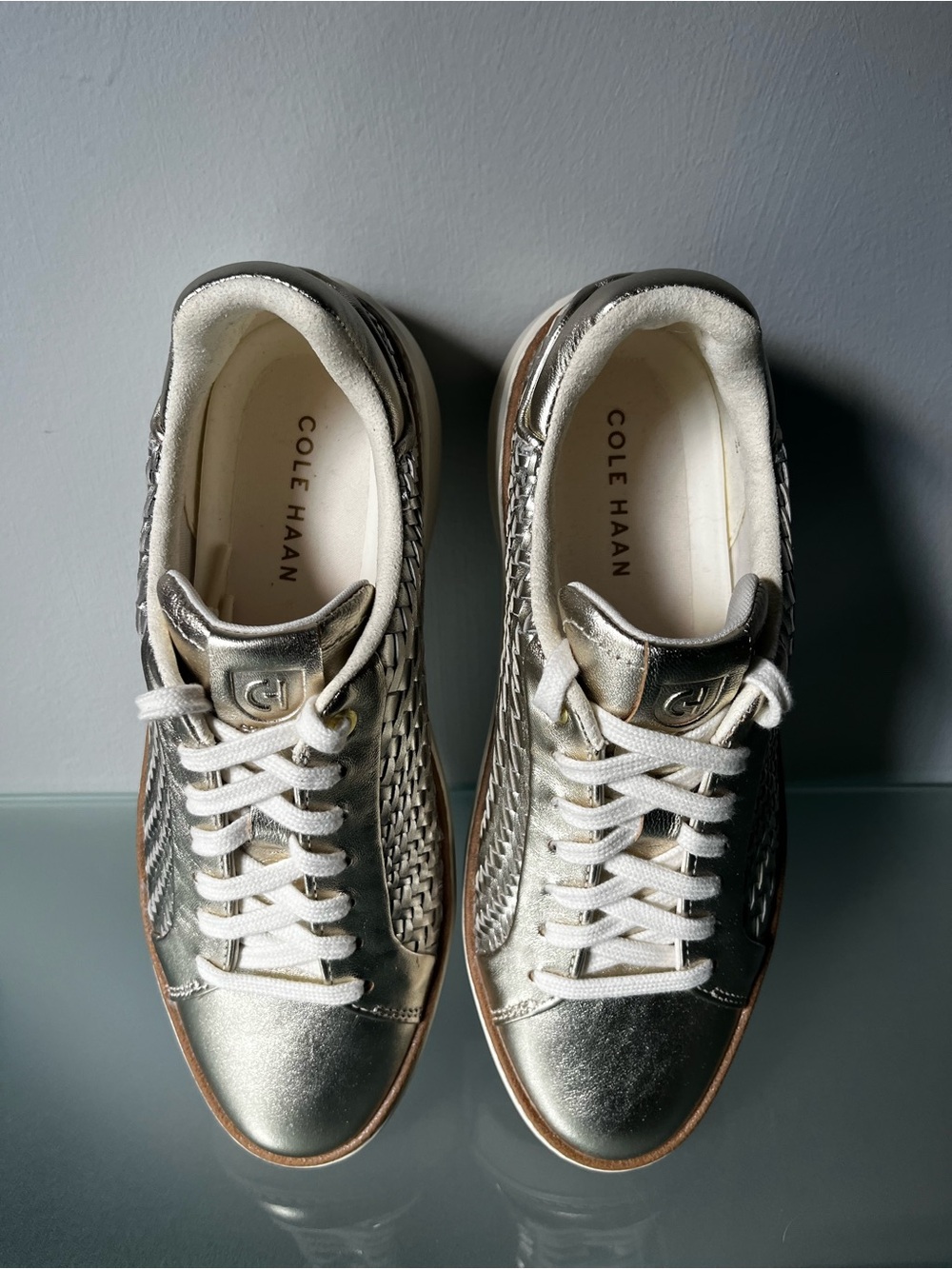 Cole Haan Metallic Silver Woven Leather Sneakers Size 7